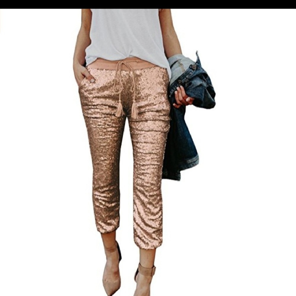 TERA Gold Sequin Joggers - Picture 4 of 6